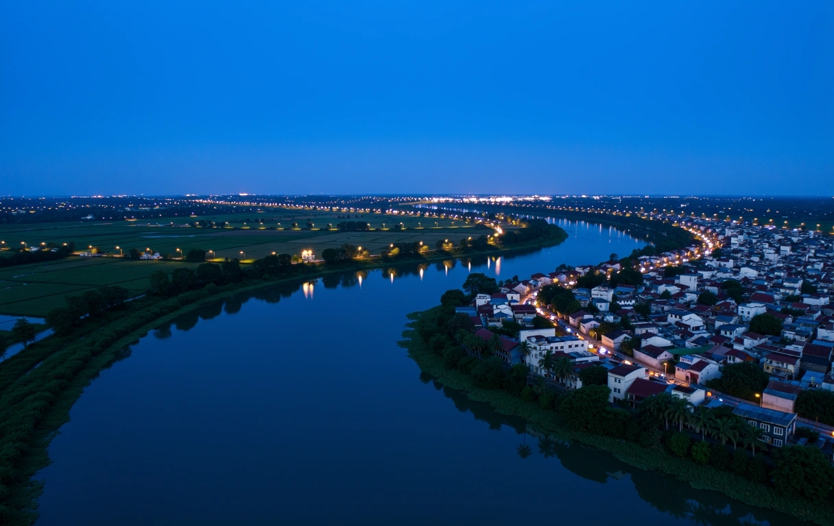 Mekong Delta landscape at dusk